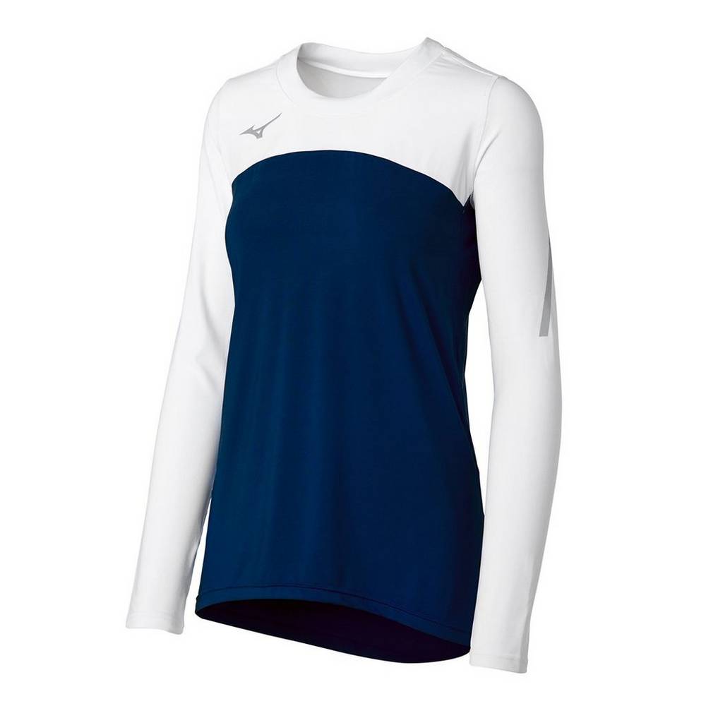 Maglia Mizuno Pallavolo Techno VII Long Sleeve Donna - Blu Marino/Bianche - 24670-QEFK